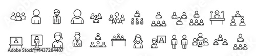 meeting icon set. editable stroke outline icons set