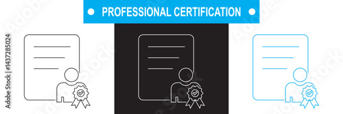 Professional Certification icon. Vector for websites, mobile interfaces, presentations, banner, visual branding etc. Vector illustration. isolated on white and black background. EPS 10