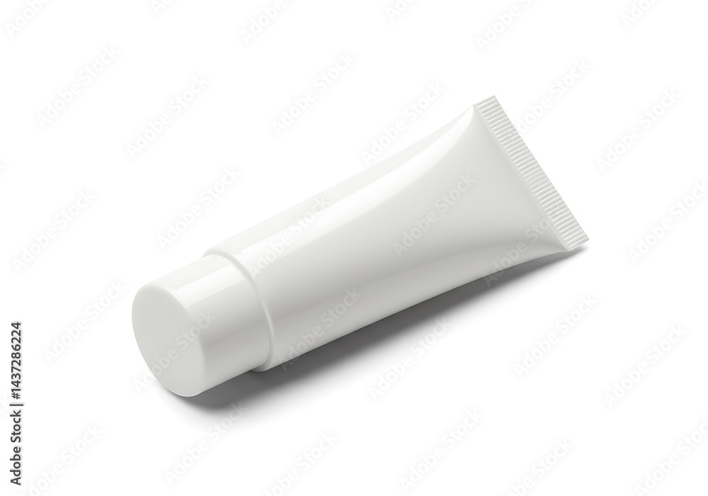 A simple studio shot of a blank white tube of cream product on a white background with soft shadows A simple studio shot of a blank white tube of cream product on a white background with soft shadows