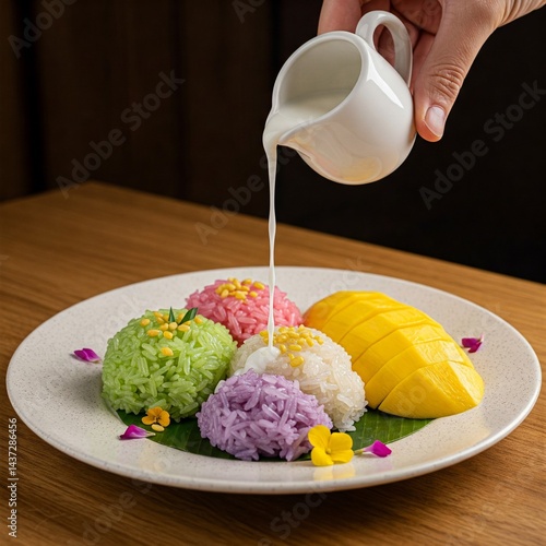 mango sticky rice, Thai dessert, Asian dessert, tropical dessert, 
