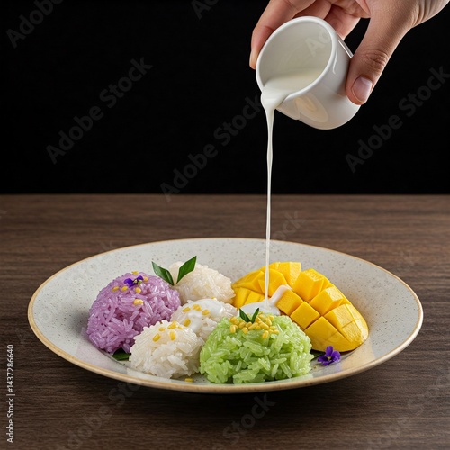 mango sticky rice, Thai dessert, Asian dessert, tropical dessert, 