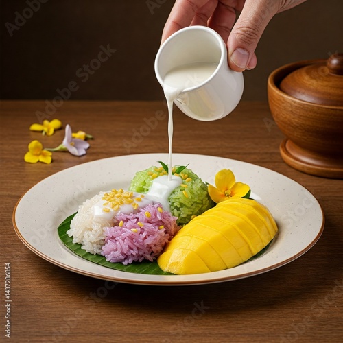 mango sticky rice, Thai dessert, Asian dessert, tropical dessert, 