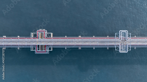 Obraz na płótnie Aerial view industrial oil and gas pipeline system, Energy industry pipeline structure oil and gas refinery, Industrial pipeline system petrochemical plant refinery, Petrochemical pipeline network. w salonie