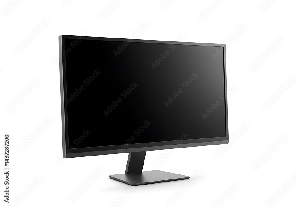 A close up shot of a black computer monitor on a white background in a studio setting display blank A close up shot of a black computer monitor on a white background in a studio setting display blank