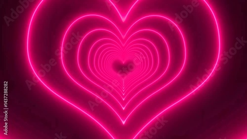 Neon Heart background .Love heart VJ, loop neon tunnel ,futuristic heart overlay ,