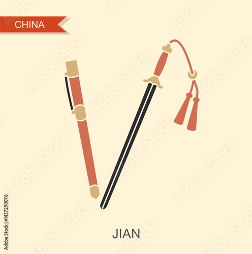 Ancient chinese jian sword flat icon. Vector Illustration