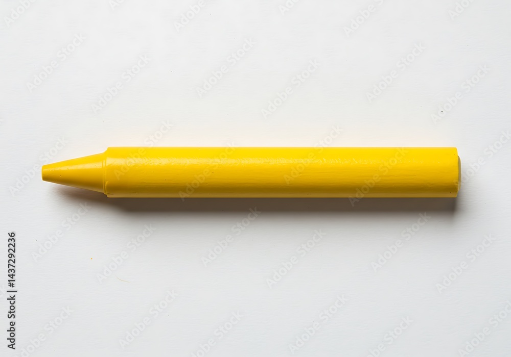 Isolated yellow crayon lying horizontally on a white surface in a studio shot close up view image Isolated yellow crayon lying horizontally on a white surface in a studio shot close up view image