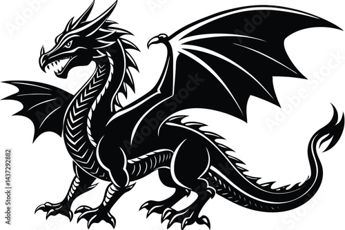 Wallpaper Mural Silhouette Dragon Fierce, Mythical Creature with Wings and Tail, Fantasy Torontodigital.ca