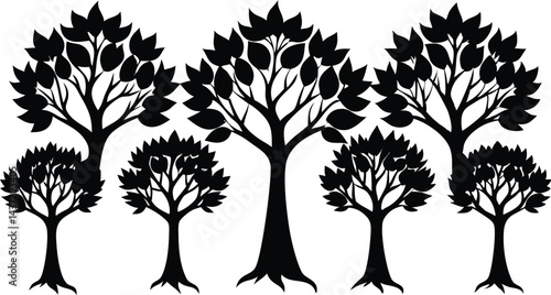Beautiful Ash Tree Set Isolated Silhouette Vector Illustration Natural Forest Elements Collection Art