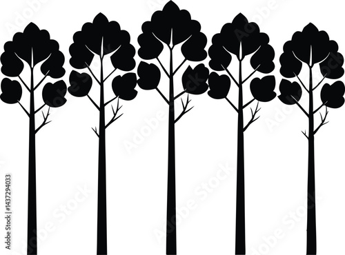 Beautiful Aspen Tree Set Isolated Silhouette Vector Illustration Natural Forest Elements Collection