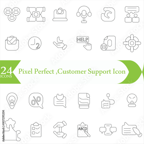  Pixel Perfect ,Customer Support Icon Set. Engaging and clear icons for enhancing user assistance,Call Centers, CRM, chat interfaces,