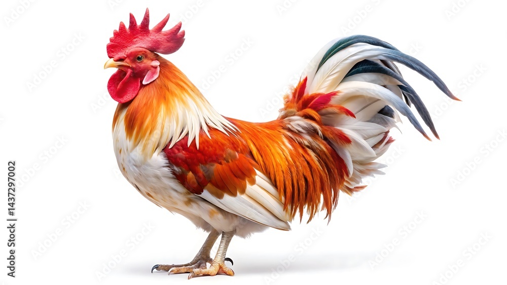 Fototapeta premium Beautiful rooster red white isolated on white background