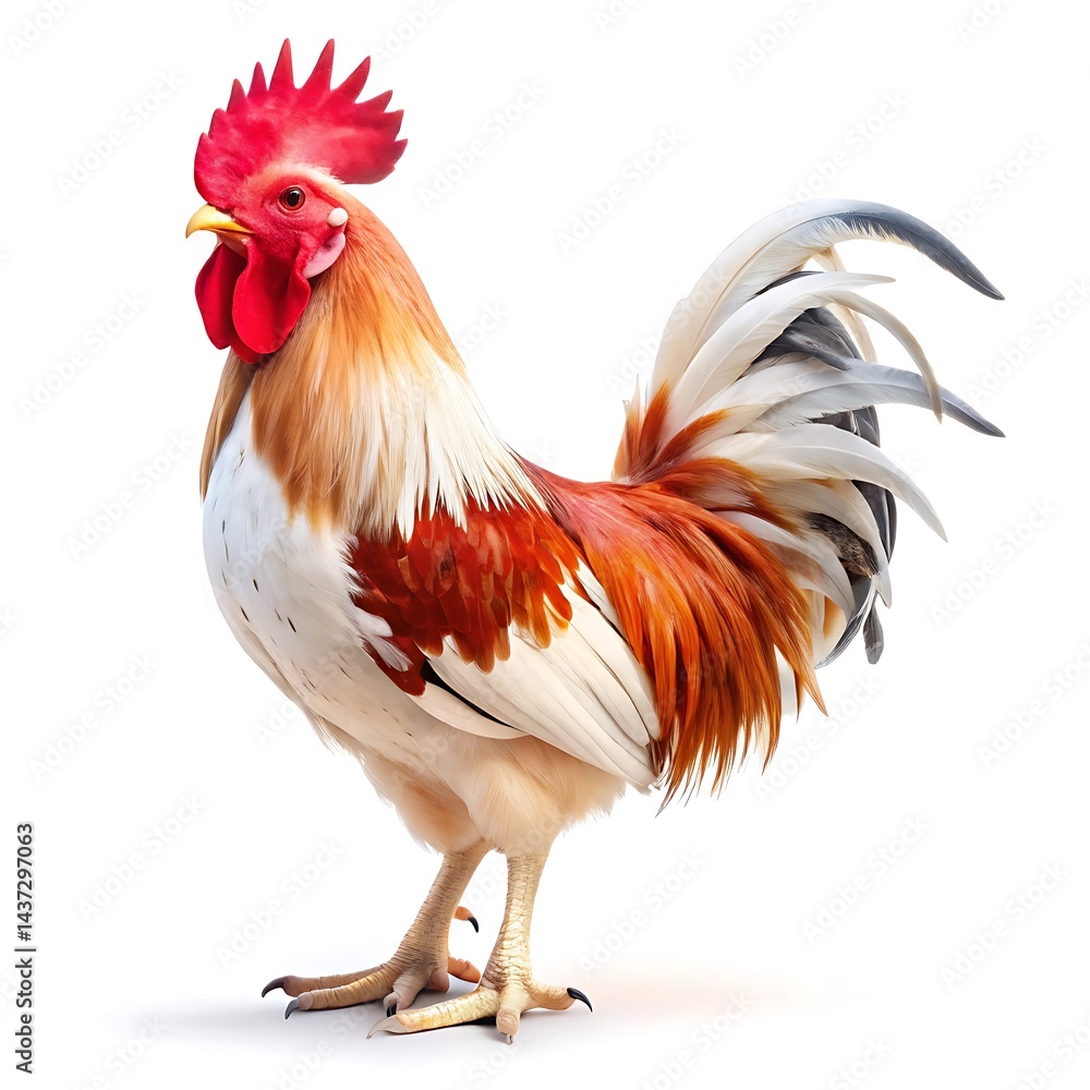 Fototapeta premium Beautiful rooster red white isolated on white background