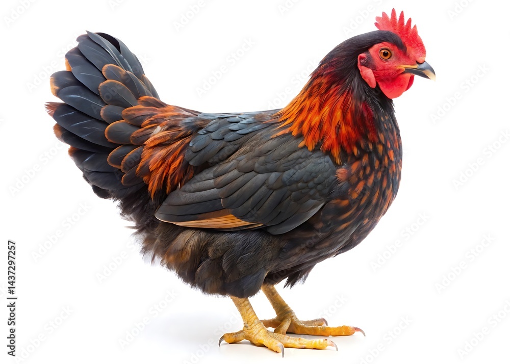Fototapeta premium Black and red chicken isolated on white background