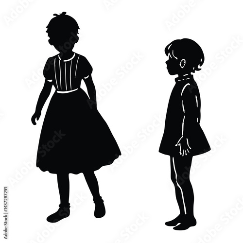 Collection of children silhouettes boys and girls 
vector illustration
