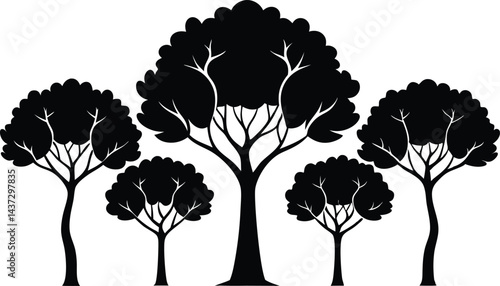 Beautiful Beech Tree Set Isolated Silhouette Vector Illustration Natural Forest Elements Collection