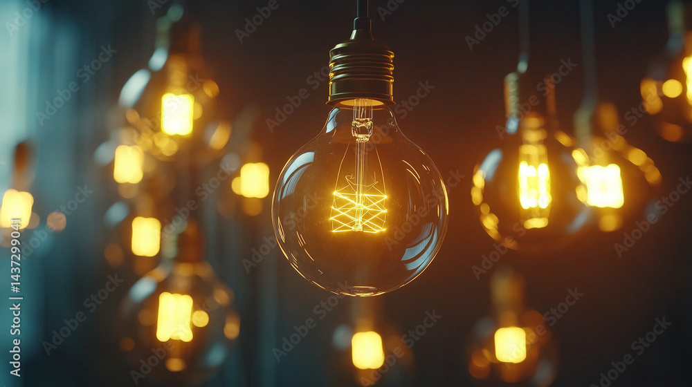 Floating light bulbs in warm glow, symbolizing creative ideas and innovation in a minimalist setting Floating light bulbs in warm glow, symbolizing creative ideas and innovation in a minimalist setting