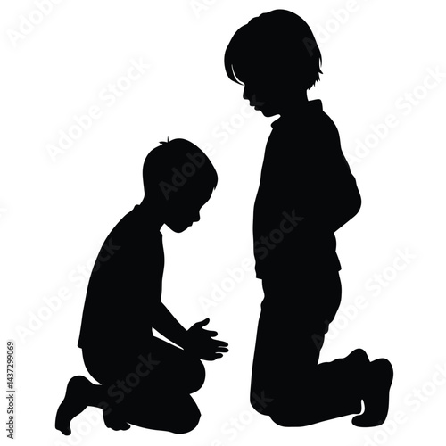 Collection of children silhouettes boys and girls 
vector illustration
