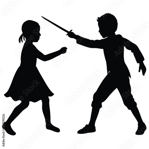 Collection of children silhouettes boys and girls 
vector illustration
