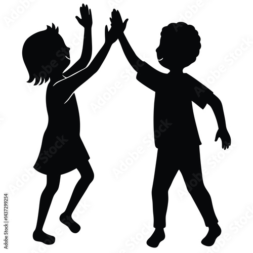 Collection of children silhouettes boys and girls 
vector illustration
