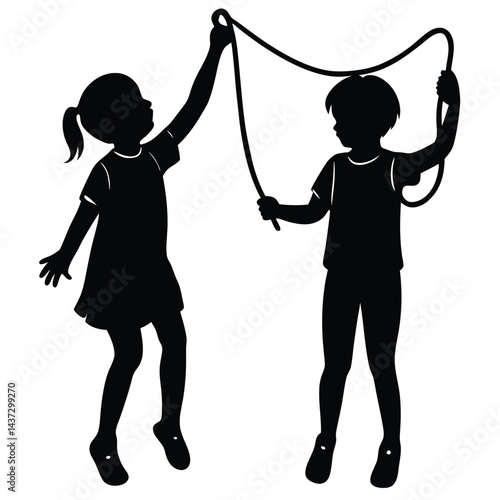 Collection of children silhouettes boys and girls 
vector illustration
