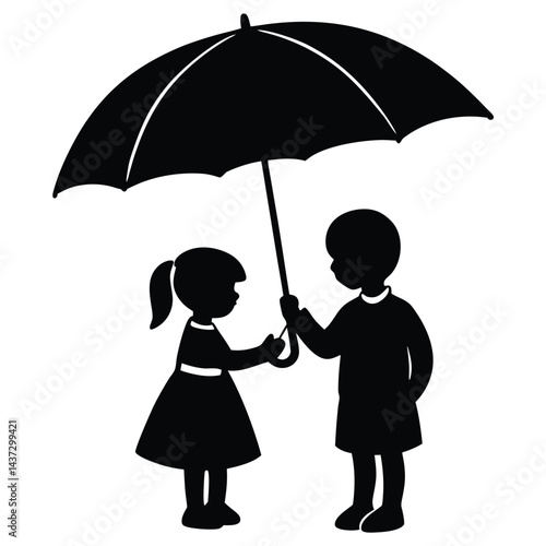 Collection of children silhouettes boys and girls 
vector illustration

