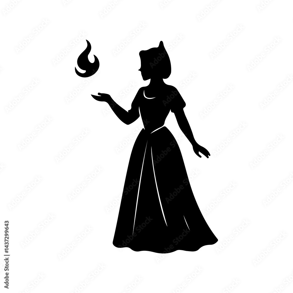 Fototapeta premium Black silhouette of a woman casting magic