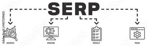 SERP banner web icon vector illustration concept with icon of search, engine, result, page