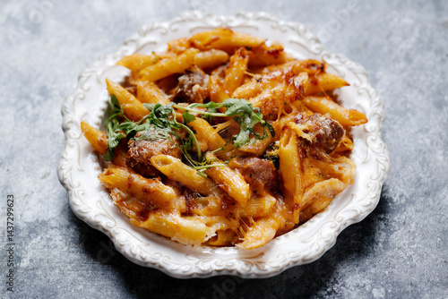 Obraz na płótnie italian meatball macaroni and cheese w salonie