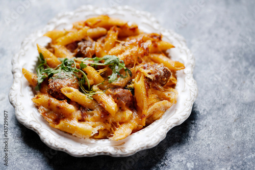 Obraz na płótnie italian meatball macaroni and cheese w salonie