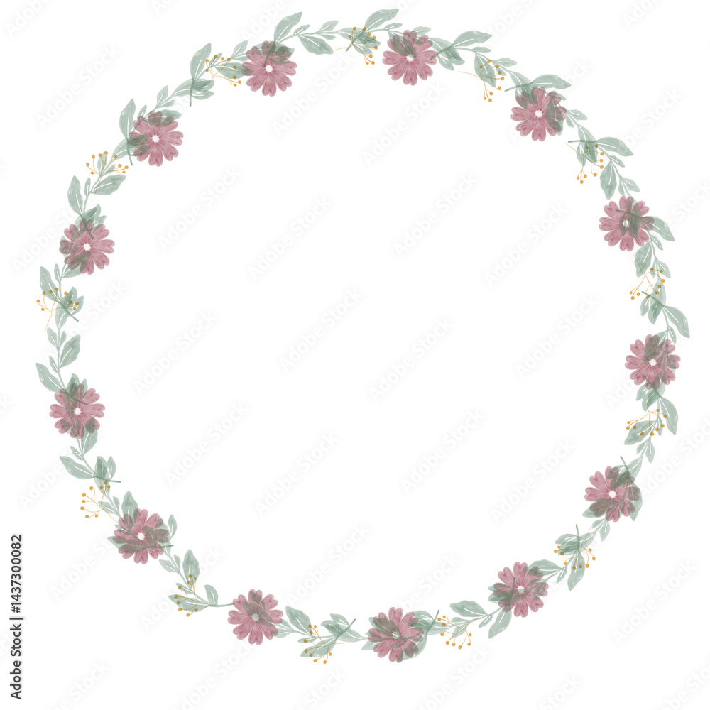Fototapeta premium Rustic Green Leaf and Flower Wreath