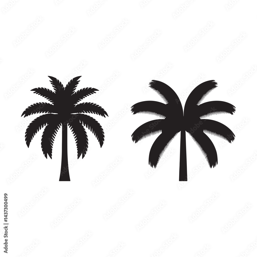 Obraz premium Silhouette of two tropical palm trees against a white background.