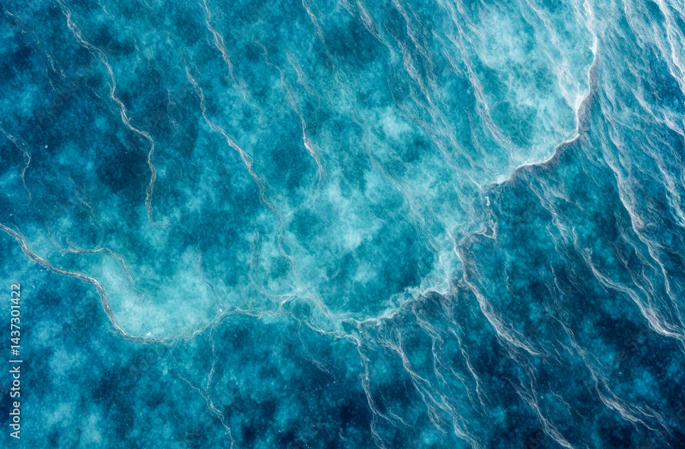 Obraz premium Bright blue ocean water showcases active waves rolling gently across the surface. Sunlight reflects on the water, creating a captivating texture.