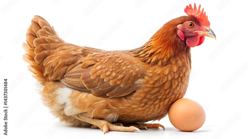 Fototapeta premium Hen and egg brown hen with egg isolated on white background