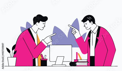 Business Conflict Illustration - Two Professionals Arguing at Office Desk