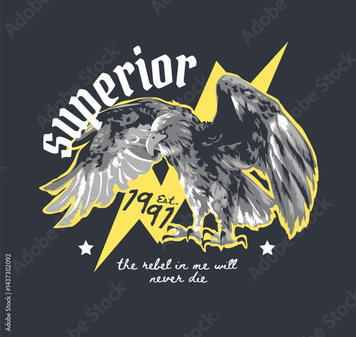 superior slogan with flying eagle graphic vector illustration 