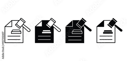 Legal Document Icons Gavel and Paper Set Vector Design Illustration 