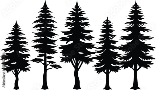 Beautiful Cedar Trees Isolated Silhouette Vector Art Natural Forest Landscape Elements Design