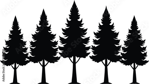 Beautiful Cedar Trees Isolated Silhouette Vector Art Natural Forest Landscape Elements Design