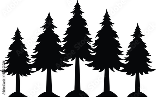 Beautiful Cedar Trees Isolated Silhouette Vector Art Natural Forest Landscape Elements Design