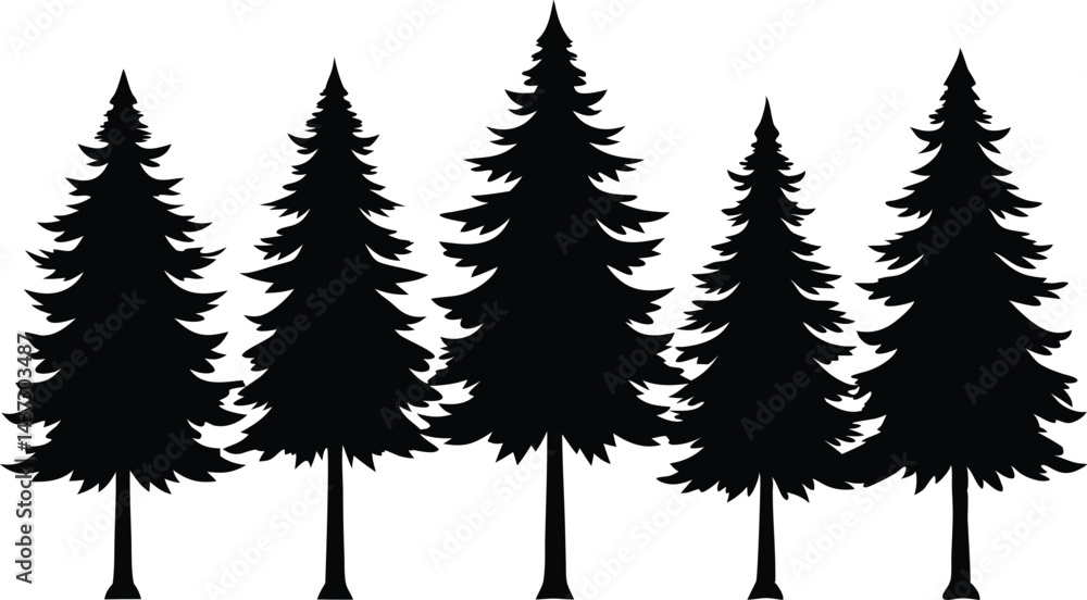 Fototapeta premium Beautiful Cedar Trees Isolated Silhouette Vector Art Natural Forest Landscape Elements Design