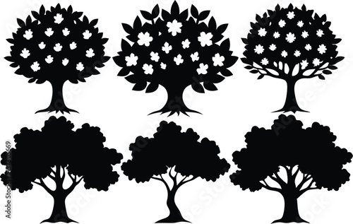Beautiful Chestnut Trees Isolated Silhouette Vector Art Elegant Forest Elements and Nature Design