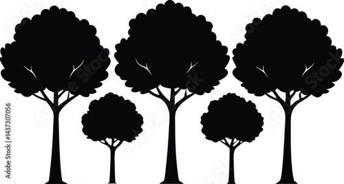 Beautiful Elm Trees Isolated Silhouette Vector Art Elegant Forest Landscape Elements Design