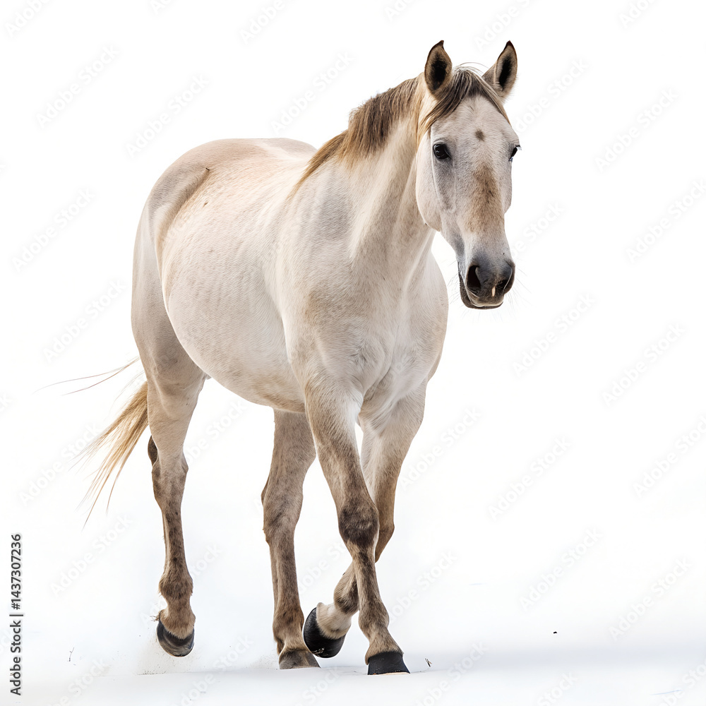 Obraz premium A Horse walking towards the camera, isolated on a clean white background