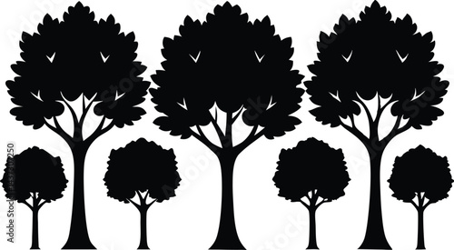 Beautiful Elm Trees Isolated Silhouette Vector Art Elegant Forest Landscape Elements Design