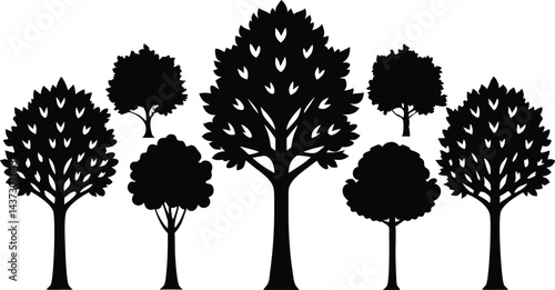 Beautiful Elm Trees Isolated Silhouette Vector Art Elegant Forest Landscape Elements Design