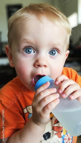 Obraz na płótnie Boy drinking from a baby bottle. w salonie
