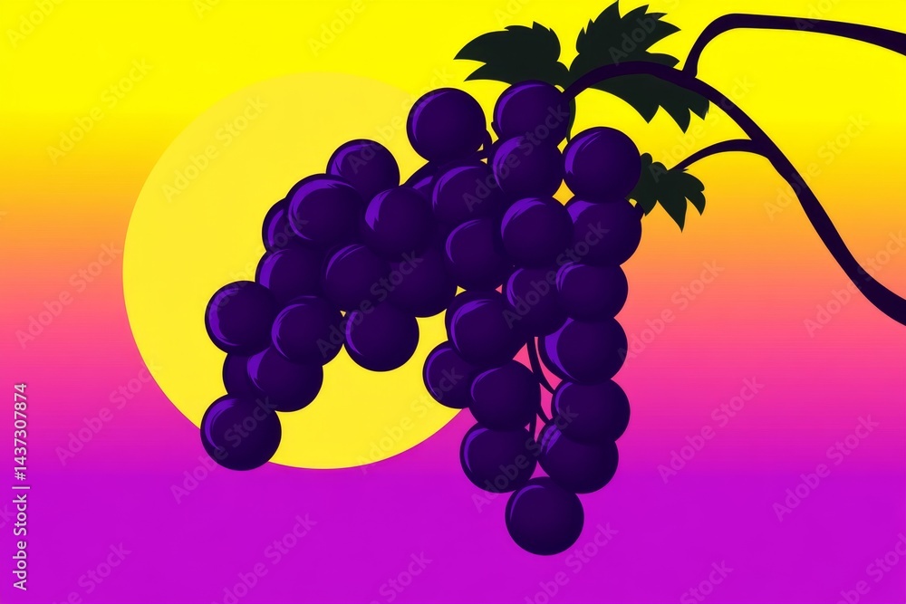 Fototapeta premium Purple grapes cluster, sunlit, vibrant colors