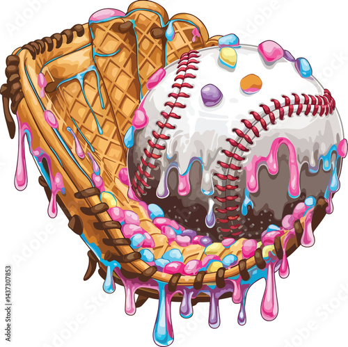 Baseball Ice Cream Drip Vector