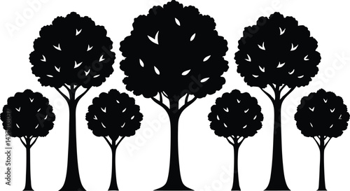 Beautiful Elm Trees Isolated Silhouette Vector Art Elegant Forest Landscape Elements Design